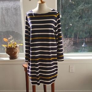 Ann Taylor Navy and Yellow Striped Long Sleeve Dress size 10 or L.